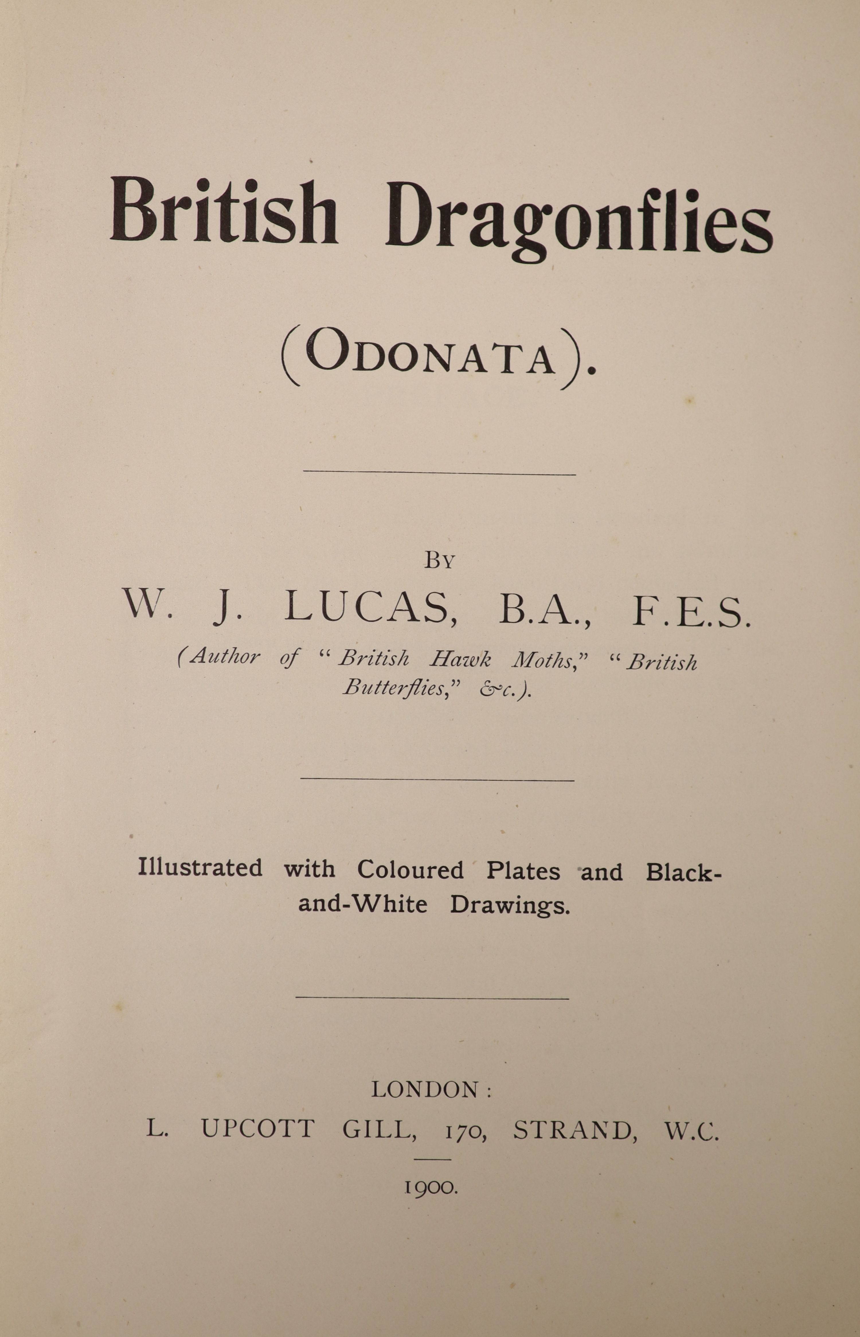 Lucas, William, John - British Dragonflies: (Odonata), 8vo, cloth, L. Upcott Gill, London, 1900 and Tillyard, Robert, John - The Biology of Dragonflies, 8vo, cloth, scuffed, spines bumped, Cambridge University Press, 191